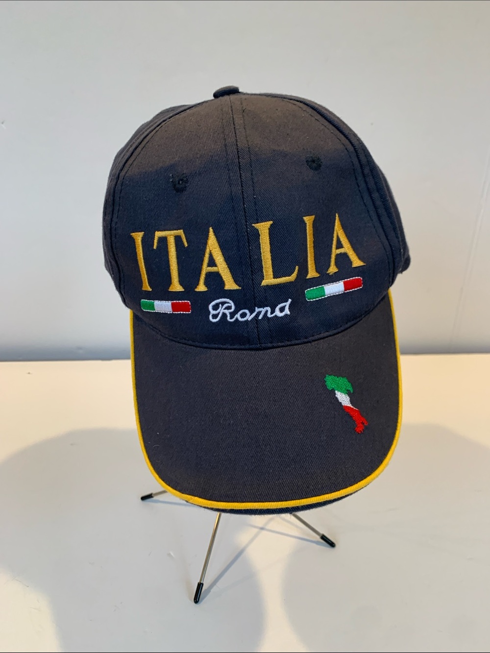 Roma Italia Baseball Cap Navy Blue Gold Embroidered Italian Flag Dad Hat